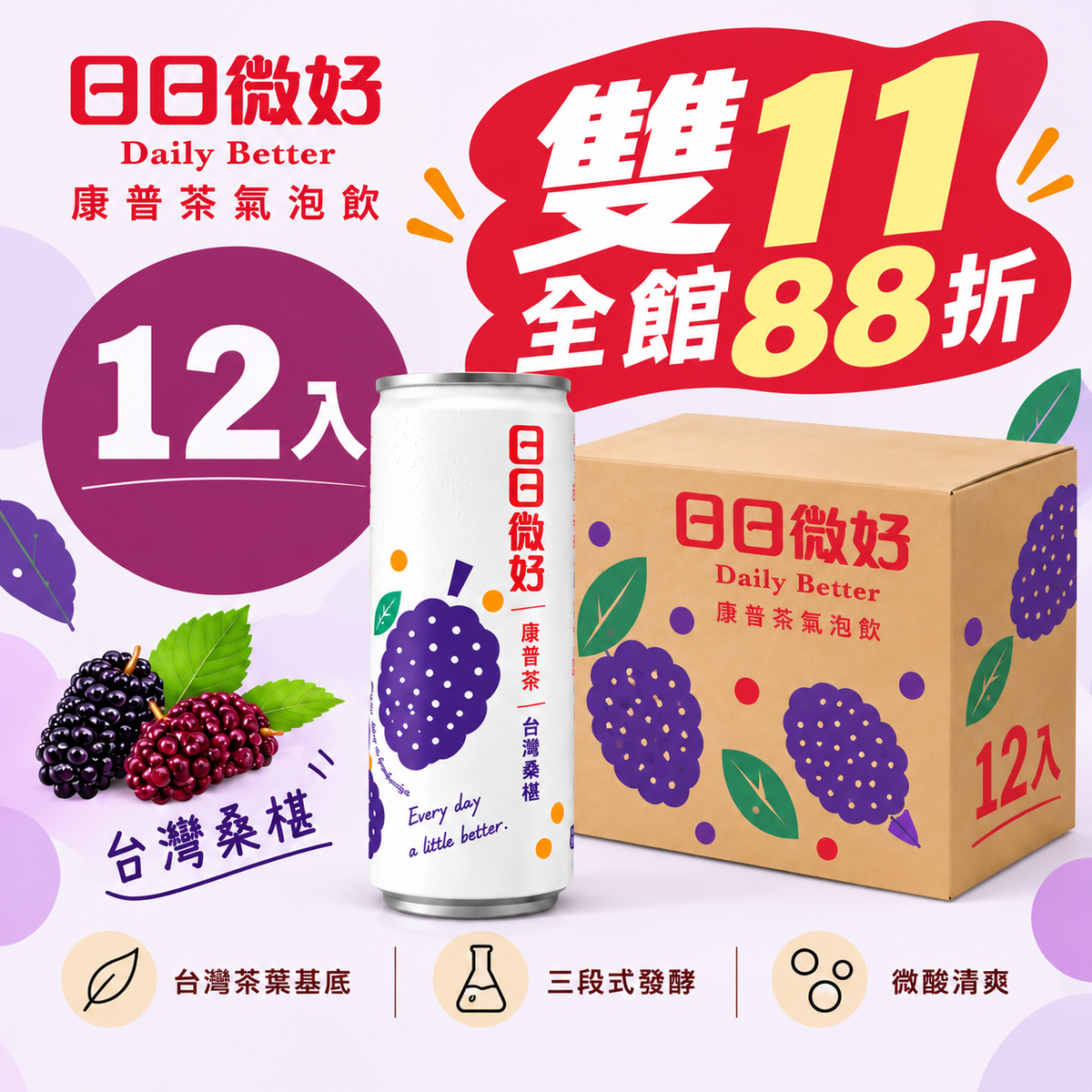 日日微好｜康普茶氣泡飲12入優惠組